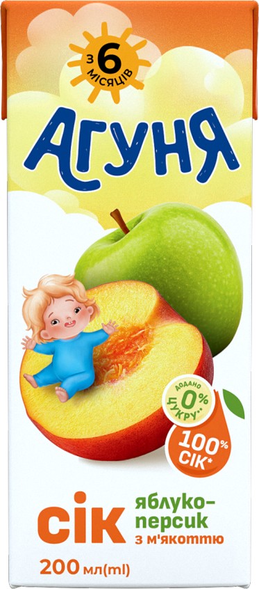 Сік Яблуко-Персик з м'якоттю ТМ "Агуня" 0.2л